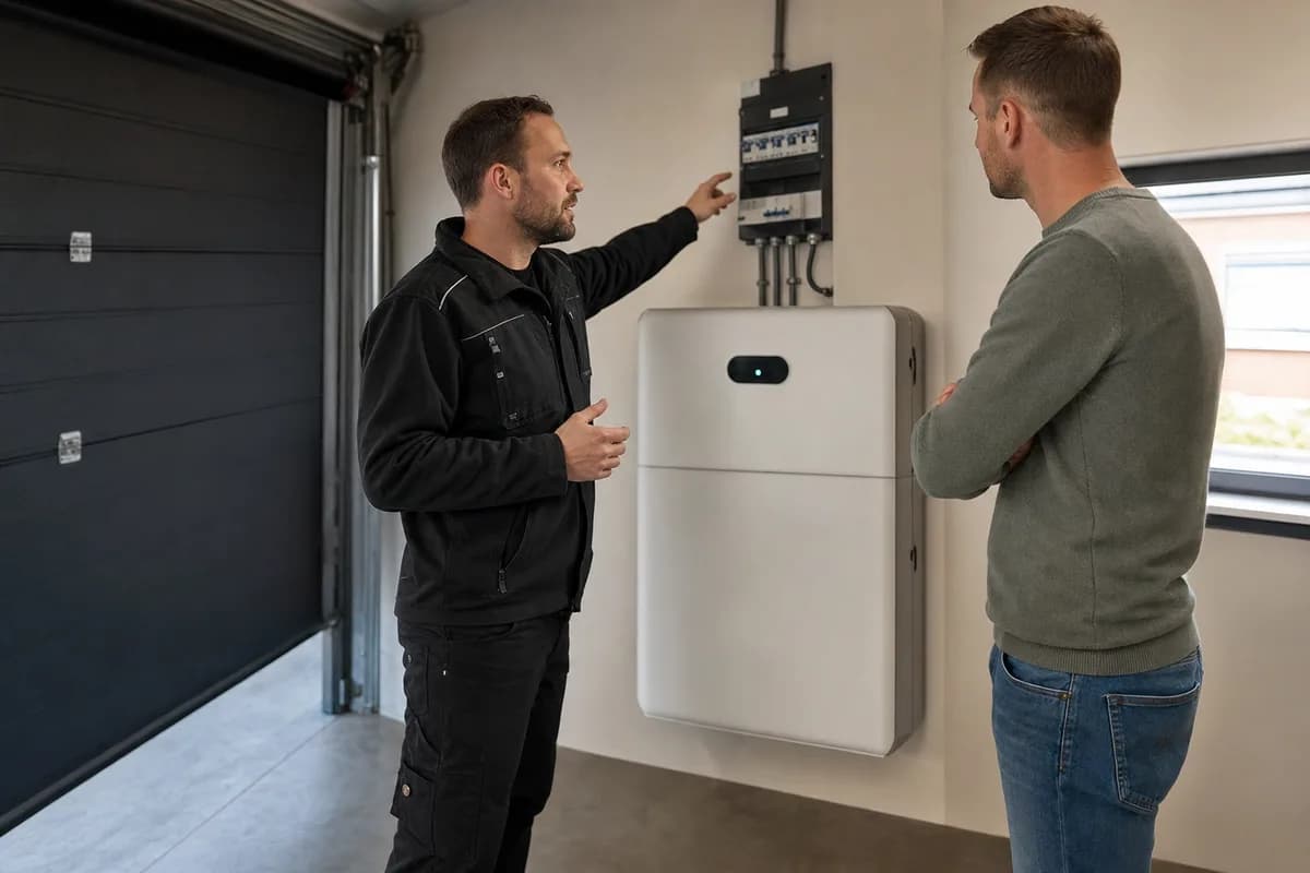 Illustratie van een gesprek over de installatie van een thuisaccu