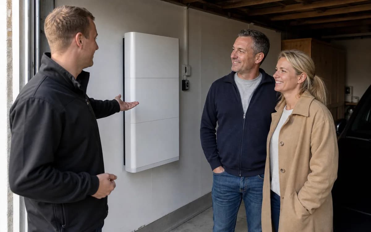 Installateur legt bediening van thuisaccu uit aan huiseigenaar